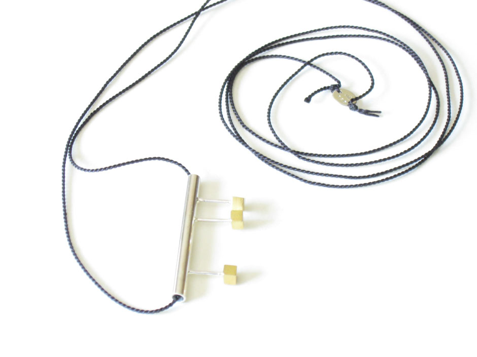 Jewelry Minimalist long necklace in sterling silver and brass