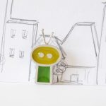 Gentil robot avec des antennes, sterling silver and resin pendant, no.350