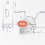 Gentil robot in salmon and gray, sterling silver and resin no. 349b